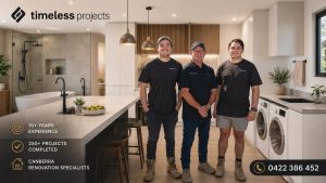 Timeless Projects team showcasing bathroom, kitchen and laundry renovations in Canberra and surrounding ACT